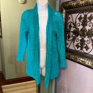 FeverTurquoise Sweater- knubby textured open cardigan Sz L